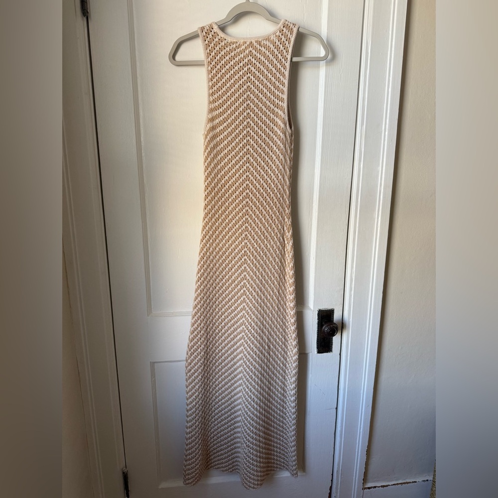 NWT House of Harlow 1960 Beige and White Chevron Crochet Sleeveless Maxi Dress - Picture 6 of 6
